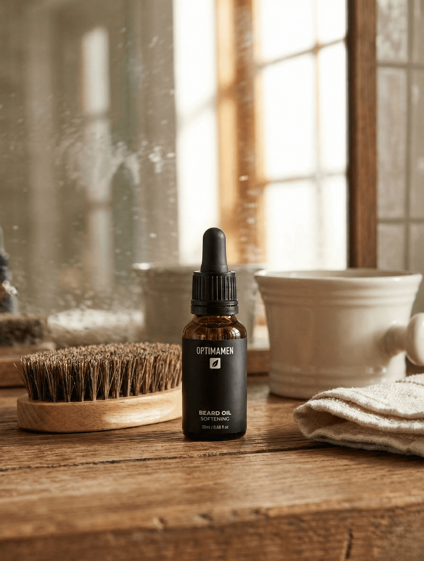 Luxe baardolie voor mannen van OPTIMAMEN - 20ml glazen flesje voor een zachte, gezonde baard en optimale verzorging.