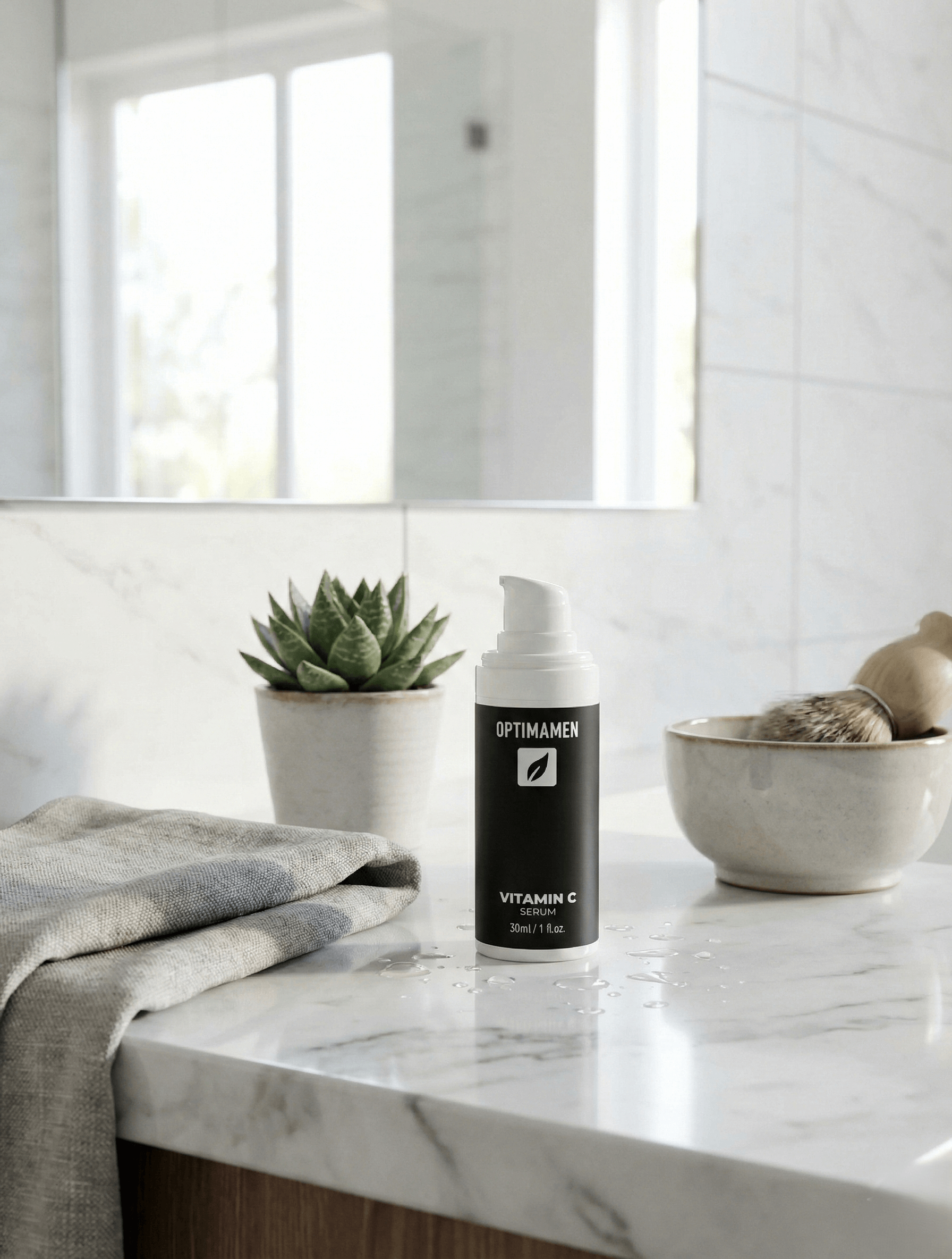 Hooggeconcentreerd Vitamine C serum voor mannen - 30ml glazen flacon van OPTIMAMEN voor een stralende en energieke huid.