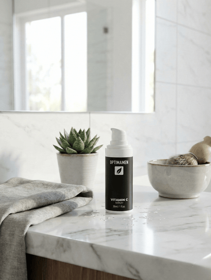 Hooggeconcentreerd Vitamine C serum voor mannen - 30ml glazen flacon van OPTIMAMEN voor een stralende en energieke huid.